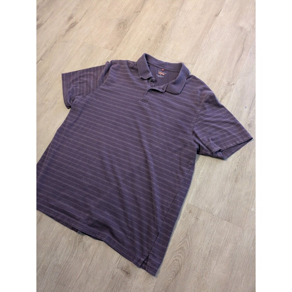Van Heusen Mens XL Purple Striped Short Sleeve Polo Shirt side vents - Picture 4 of 6